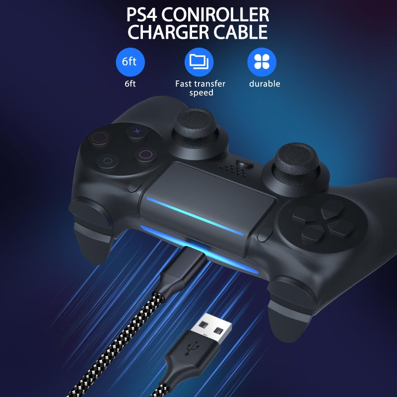SCOVEE PS4 Controller Charger Cable 3-Pack 6FT for Xbox One Controller Dualshock 4,PS4 Charging Cord,Nylon Braided Micro USB Data Sync Cable for PlayStation 4 PS Slim Pro,Charge and Play Wire 6 ft - Image 2